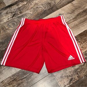 Adidas Men's Red Athletic Shorts with White Stripes